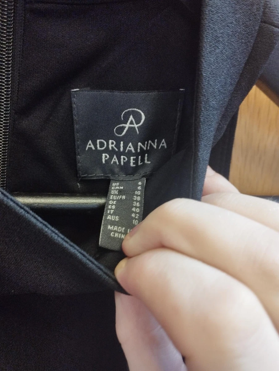 Vestido Adrianna Papell Crepe Combo Tafetán Asimétrico Negro Talla 10 Nuevo Con Etiquetas