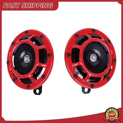 2pcs 12V 115DB Red Train Horn Super Loud Electric Snail Air Horn For Motorcycle