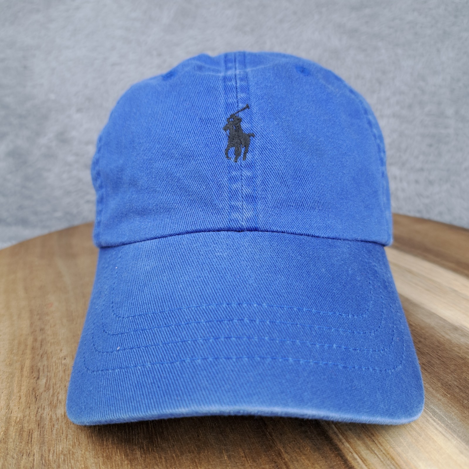 VINTAGE Polo Ralph Lauren cappello berretto cinturino posteriore blu nero pony cinturino pelle uomo