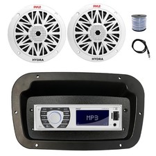 Pyle Marine Receiver,Adapter,Spa Bezel, Antenna,Wire, 2x 8'' 300W White Speakers