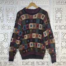Vtg Crewneck Sweater Sz L/XL Grandpa Colorful Retro Geometric All Over Pattern