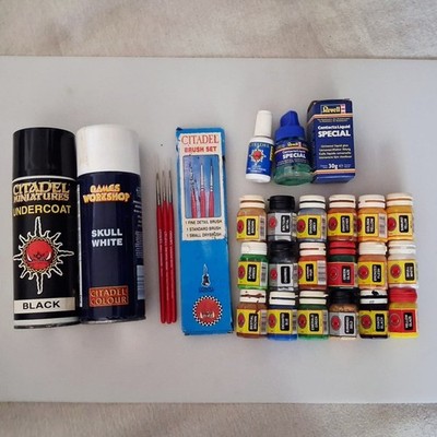 Warhammer Citadel Paint Lot 18 Colours Sprays Brushes Oldhammer OOP Rare 