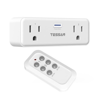 TESSAN Remote Control Outlet Plug, Wireless Light Switch with 2 White 