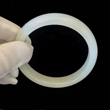 VTG White Jade Bracelet Bangle, 51 gram, Width 14 mm, Inner Perimeter 7.4 inch