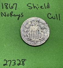1867 Shield Nickel 5 Cent Piece- No Rays Cull