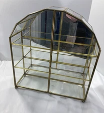 Vintage Franklin Mint Arched Top Brass Glass Mirrored Curio Cabinet