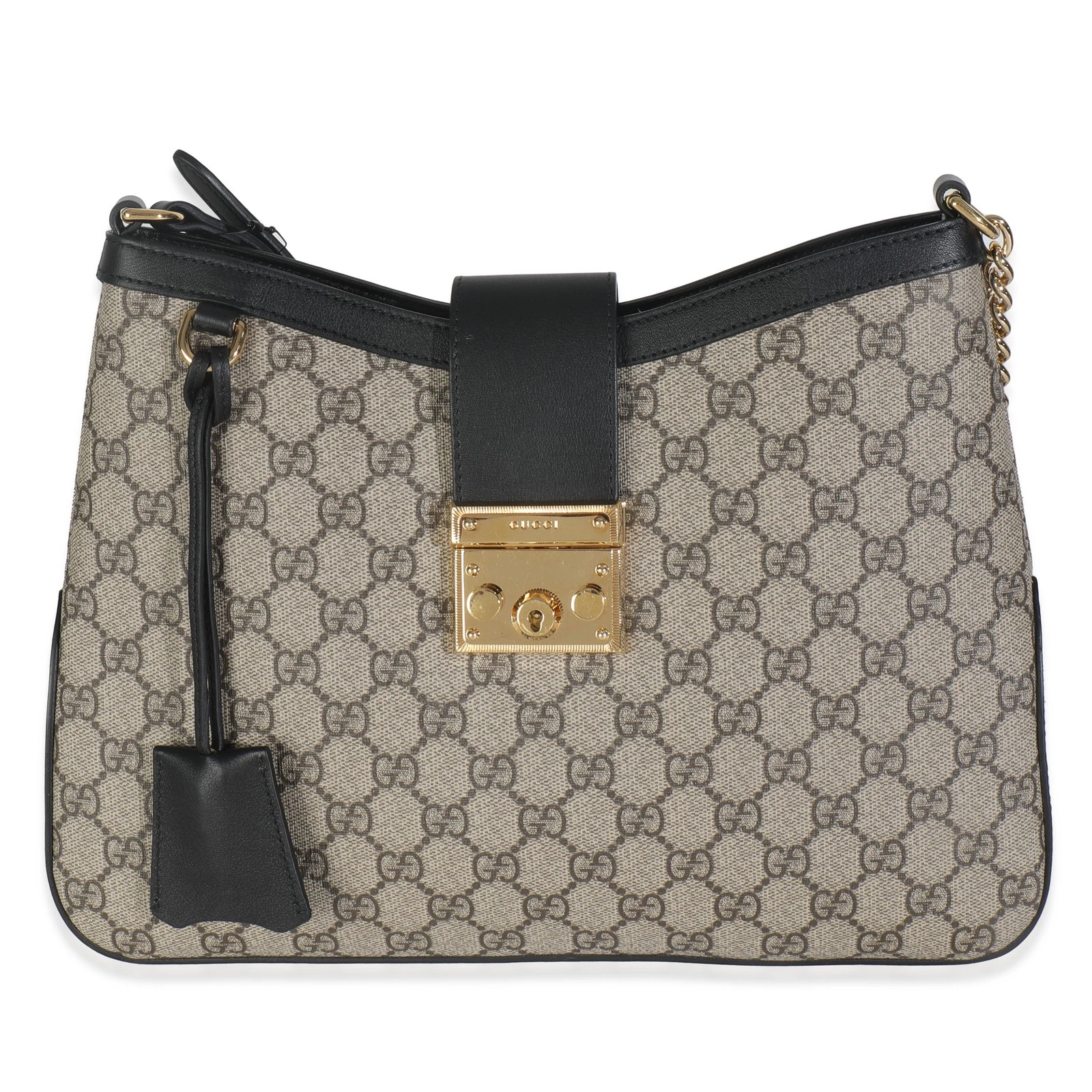 Gucci Beige Black GG Supreme Monogram Canvas Medium Padlock Shoulder Bag