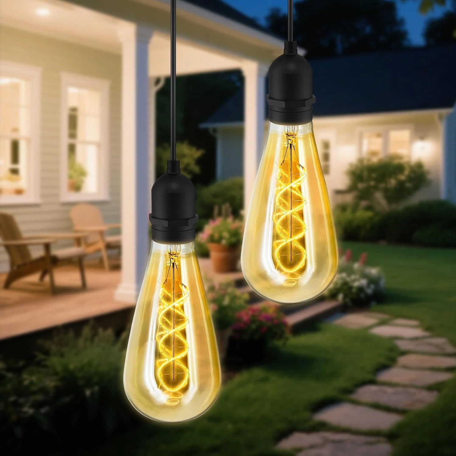 2 Pack Hanging Solar Lights Outdoor Decorative Vintage Warm White Garden Lamp