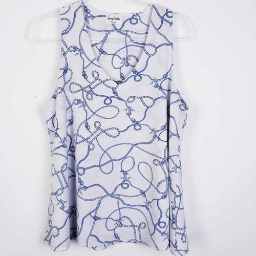 Jenny Boston Boutique Sleeveless White & Blue Rope design Swing Top Size Large