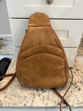 Solid Brown Leather Crescent Backpack Shoulder Bag with Shoulder Strap for Women
