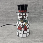 Vintage 8" Stained Glass Snowman Tiffany Accent Lamp Christmas Holiday Living