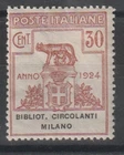 1924 KINGDOM PARASTATAL BODIES 30 C. MILAN CIRCULATING LIBRARIES MNH MF125914