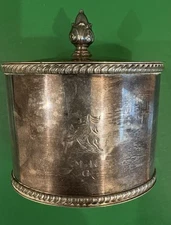 VINTAGE TEA CADDY MONOGRAM LION "MRG" STAMPS OF FRIEDMAN SILVER CO. 1908-1960
