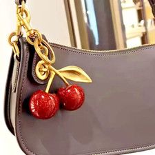 Red Cherry Apple Sturdy Bag Charm Keychain Resin and Metal Brass New