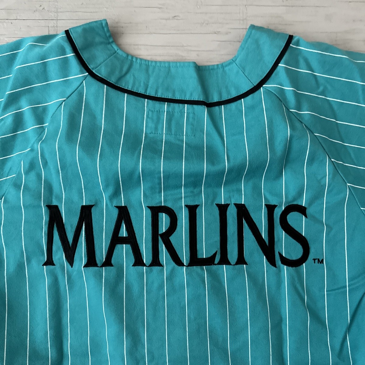 Vintage 90s MLB Florida Marlins Starter Pinstripe Teal Full Button