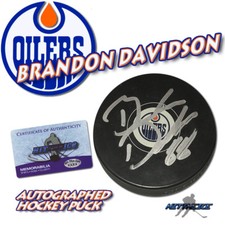 Brandon Davidson Signed Puck Edmonton Oilers Puck w/COA