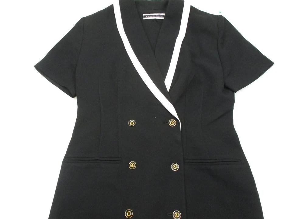 AMANDA SMITH Women's Size 8 Button Double Breasted Black Blazer Dress - Image 2 of 4