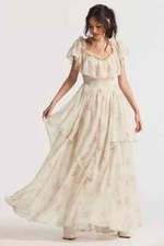 $645 New LoveShackFancy Noni Off Shoulder Tiered Maxi Dress Magnolia Tea 2