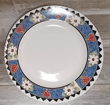 Tabletops Unlimited Barnyard Blues 10 5/8" Dinner Plate White Flowers Red Hearts