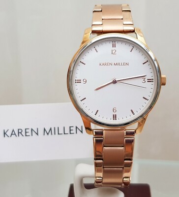 New KAREN MILLEN Rose Gold Bracelet Ladies Watch Slim