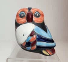 Mexican Folk Art Owl Pottery Table Decor Colorful Blue Orange Clay Tonala