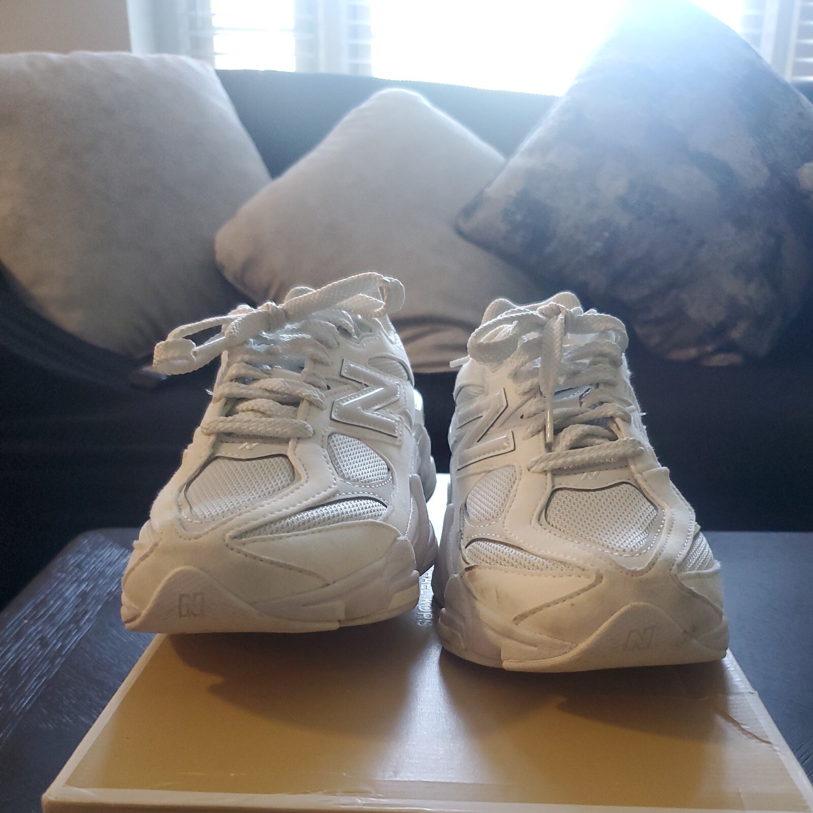 Girls' Size 3.5 New Balance 9060 Triple White Sneakers image 3