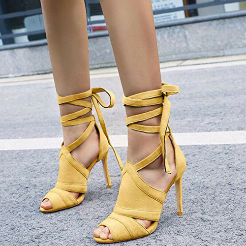 yellow wrap around heels