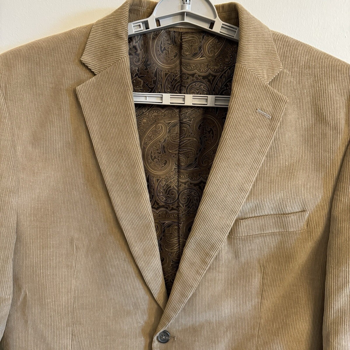 Chaps Men's Corduroy Blazer Jacket Size 44R - Tan, Paisley Lining