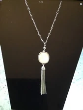 Lucky Brand Silver Tone Reversible Imitation Pearl & Abalone Stone Necklace, NWT