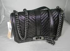 NWT REBECCA MINKOFF LEATHER CHEVRON QUILTED LOVE CROSSBODY GUNMETAL 298