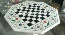 24'' white Marble game Chess Table Top kids Inlay Mosaic room decor home