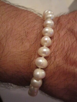 WEISSES PERLENARMBAND - DOPPELT GEKNOTET - 7 1/2 ZOLL LANG - WANNE BBA-11