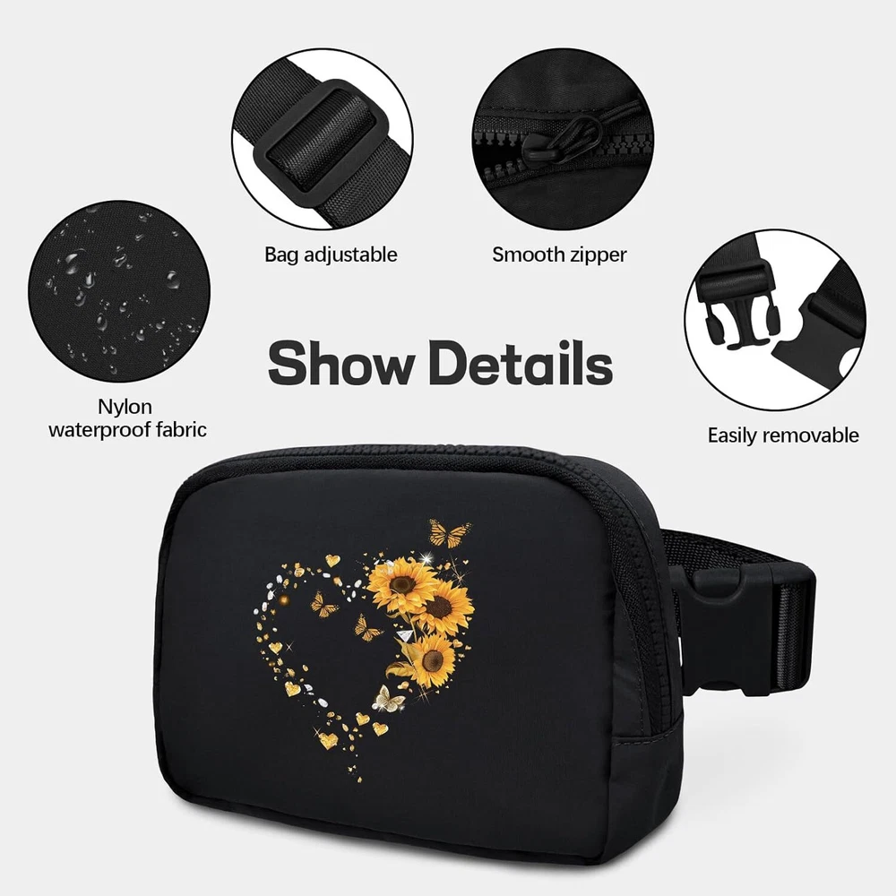 viewm Belt Bag for Women, Waterproof Fanny Packs Women Flowers and Love