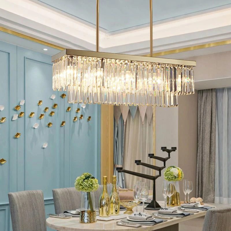 Crystal Dining Room Island Pendant Lamp Long Chandeliers Rectangle Ceiling Light - Image 4 of 4