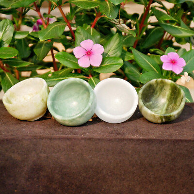 4PCS 2'' Natural Jade Bowl Set Carved Crystal Gemstone Offering Bowl Home Decor