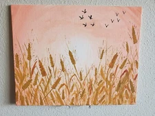 Handmade Painting Acrylic Art Panel 8x10x1/16in Decor Blossom Field Ear of Wheat