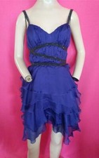 ABS COLBALT BLUE BEADED, LAYERED, RUFFLE SHORT PROM, PARTY ABS DRESS 32" BUST