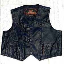 Hot Leathers Youth Large Black Genuine Leather Biker Vest Motorcycle Club EUC