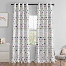 Colorful Pom Pom Blackout Curtains for Girls Bedroom 95" Long, 2 Panels