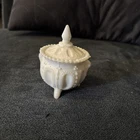 Antique Vtg  Wisconsin Beaded Dewdrop Milk Glass Lidded Sugar Jar EAPG US Glass