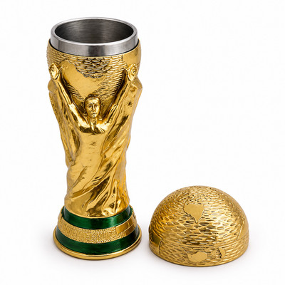 3D Soccer Trophy Beer Mug 15oz Stainless Steel Cup Lid Bottle Opener Fan Gift
