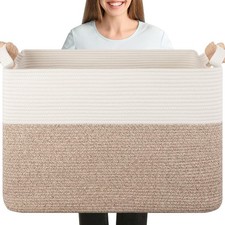 XXXL Supre Large Blanket Basket for Clothes, Towels, Pillows, 108L Cotton Rop...
