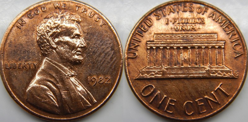 1982 P. Lincoln Memorial Cent / Penny / Small Date / AU