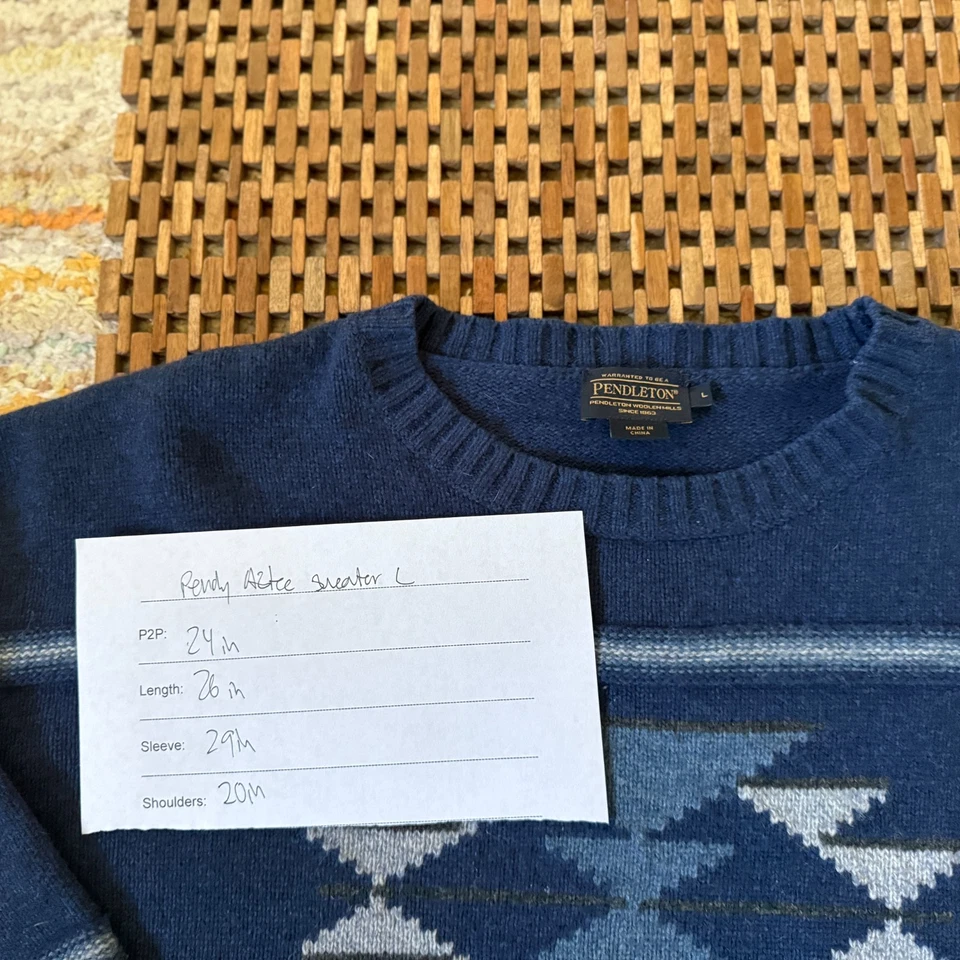 Pendleton Aztec Print Crew Neck Wool Sweater Blue Men's Size Large L - Image 3 of 3