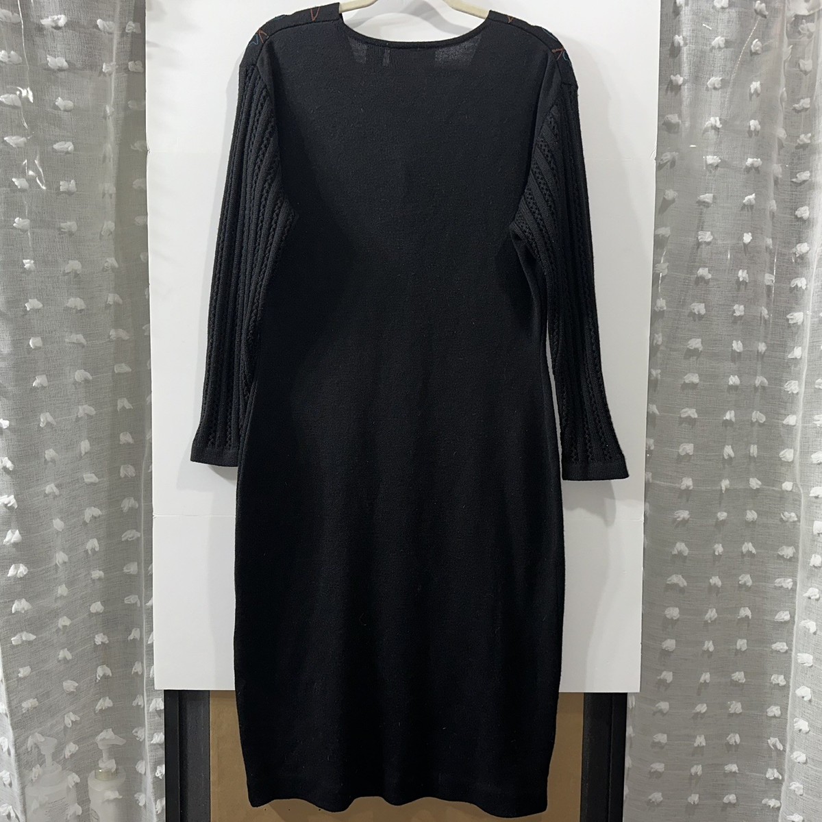 Vintage Carole Little Sweater Dress Size Medium Floral Embroidered Cable Knit View 5