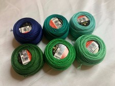 lot of 6 DMC 116 8 Perle Cotton Thread Balls, Size 8 brand new 48 green  blue