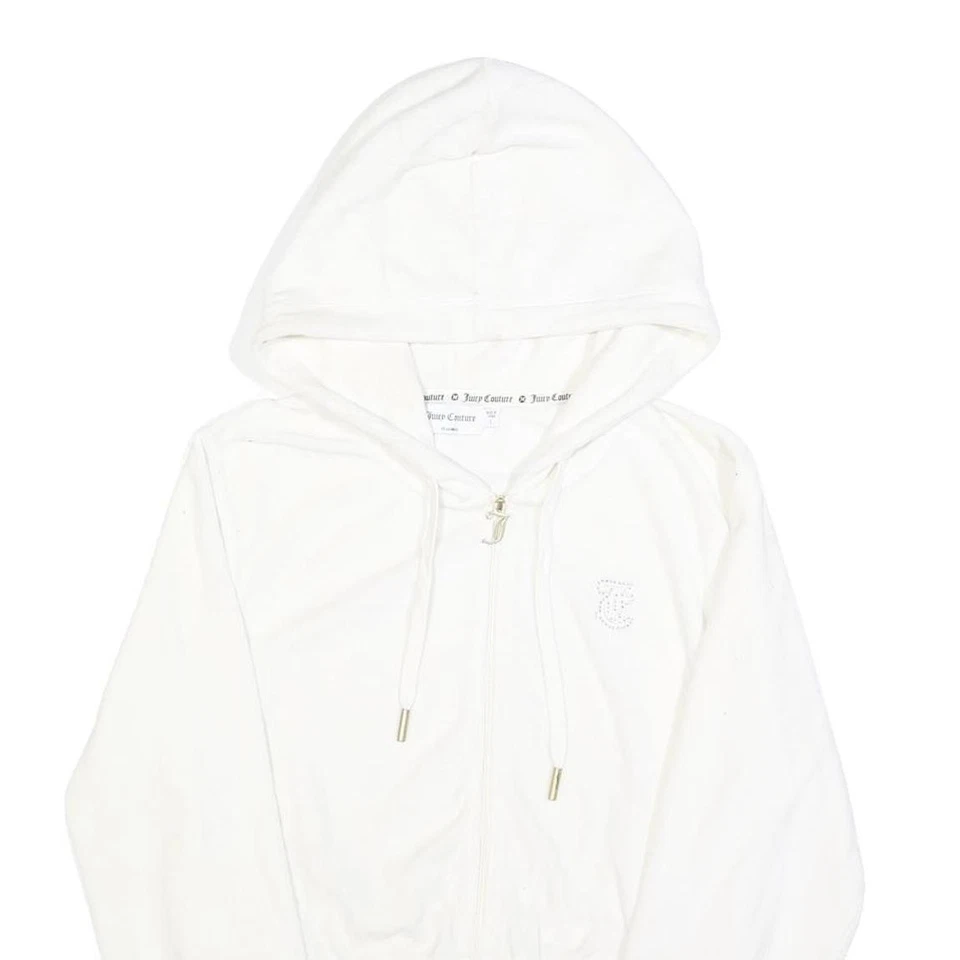 Sudadera con Capucha JUICY COUTURE Mujer Blanca Cremallera Completa L Terciopelo Brillo Logo Recortado Foto 2 de 4