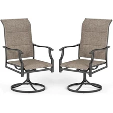 Swivel patio dining chair with 42" high back, padded textilene deep se