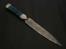 12" CUSTOM HAND MADE DAMASCUS STEEL HUNTING KNIFE BONE HANDLE W/SHEATH F376