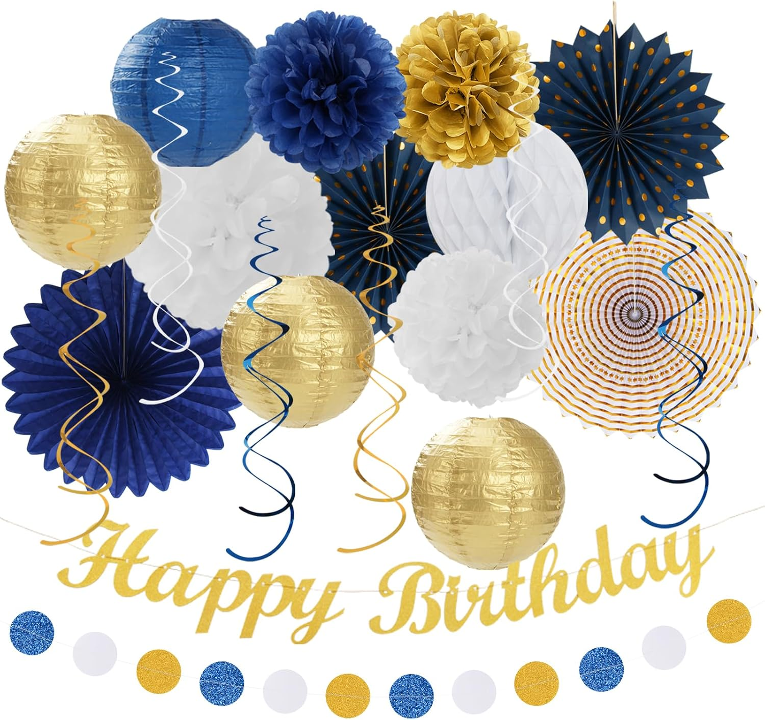 Navy-Blue White Gold Birthday Party-Decorations - 21Pcs Men Boys Adult Happy Ban